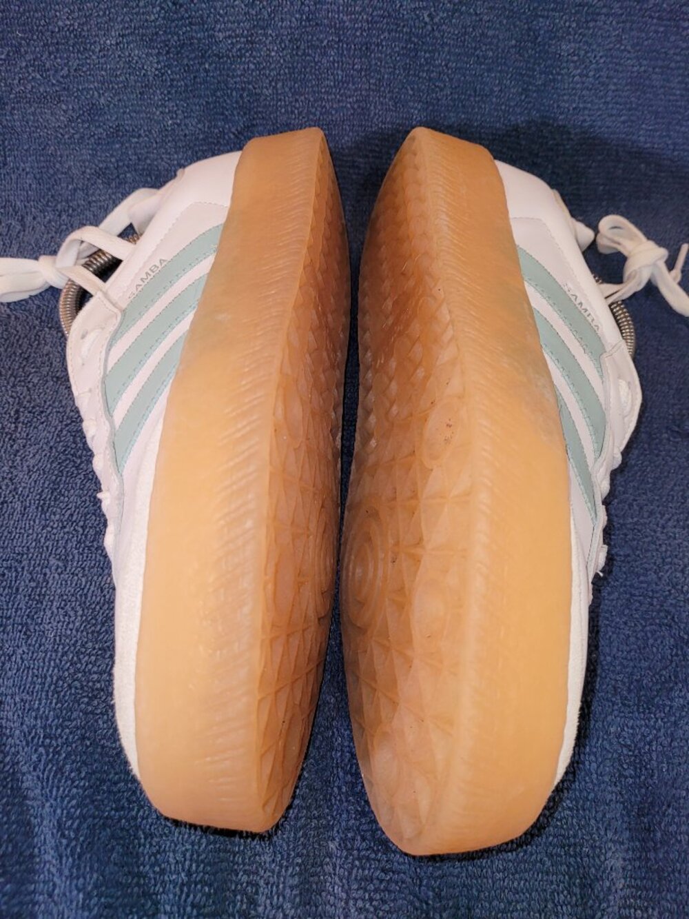 Adidas Sambae Samba Womens Size 7.5 White Light Blue Tan Sneakers JP5609 (#1655) - Picture 16 of 16